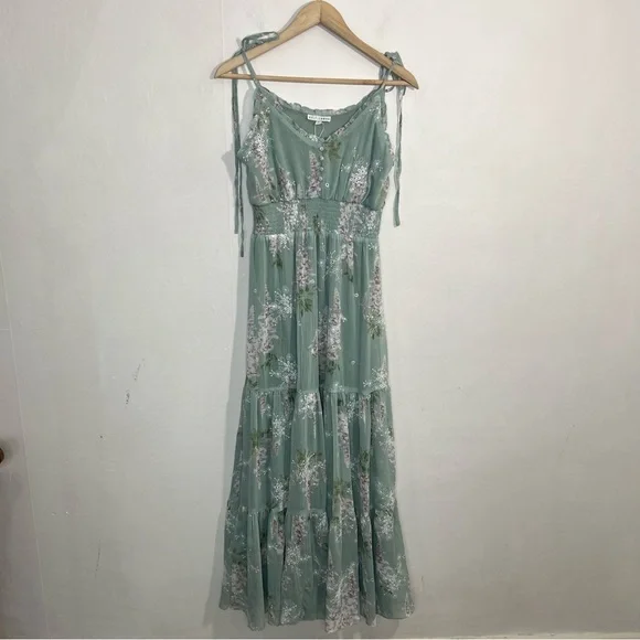 baltic born green floral dress Baltic Born Womens Marie Mock Neck Maxi Dress | Dark Green Floral
